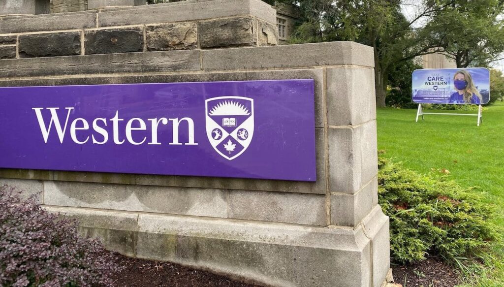 View of a front sign of the Western Law School
